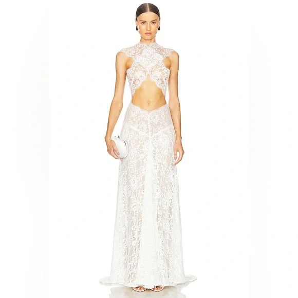 NWOT BRONX AND BANCO Naia Lace Gown in White Wedding Evening Gown - Picture 1 of 16